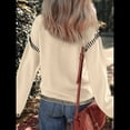 thumbnail image 4 of Suéteres para Mujer, Cuello Redondo Liso, Corte Holgado, Larga, Punto en Contraste, Jersey, Tops Albaricoque XL, 4 of 7