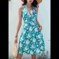 thumbnail image 3 of Robe d'Été Sans Manches Portefeuille à Col en V à Fleurs pour Femme Mini Robe Bleu G, 3 of 5