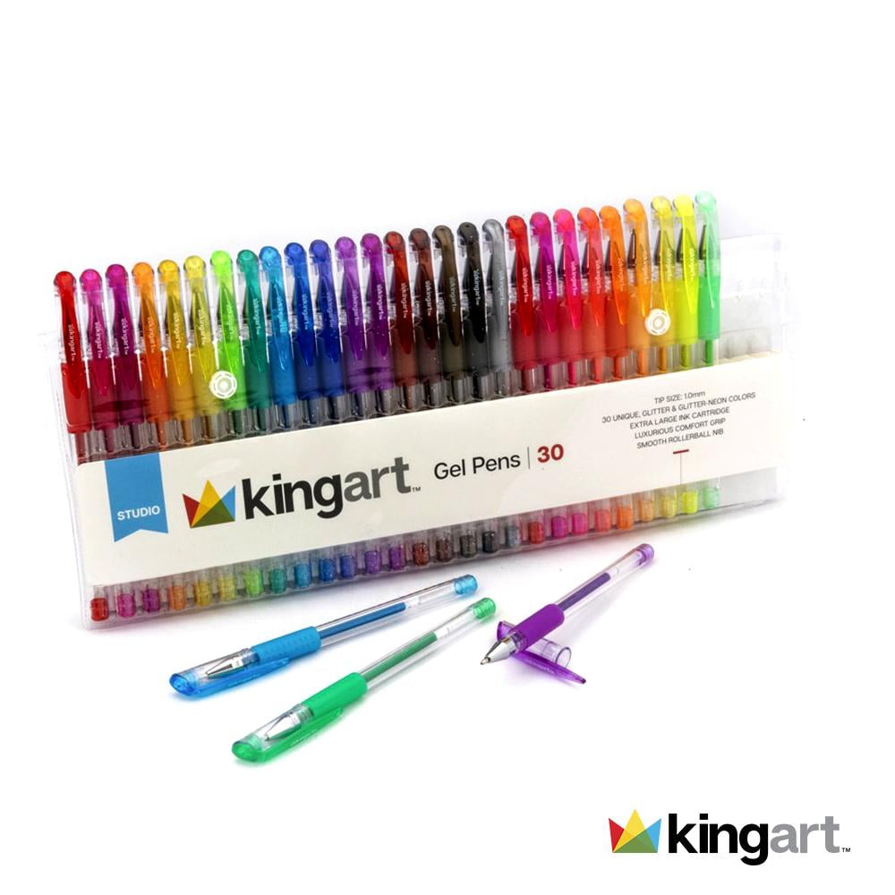 KingArt Studio Soft Grip Gel Pens, Set of 30, Assorted Glitter Colors 30  Piece