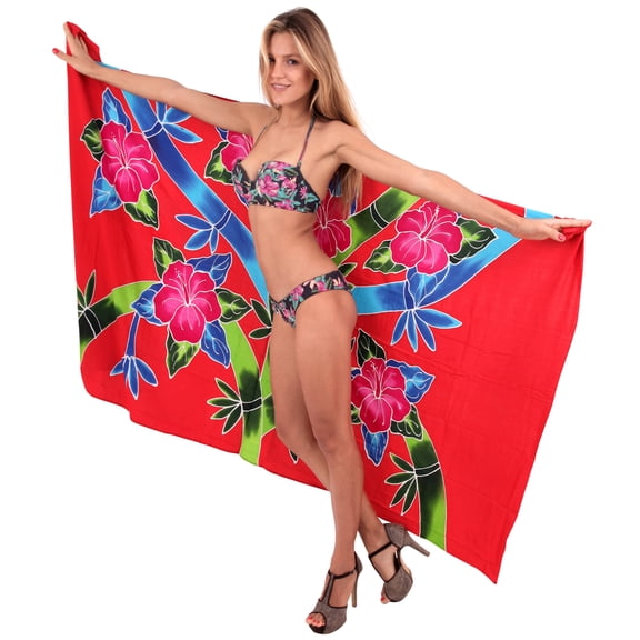 HAPPY BAY Women's Summer Beachwear Sarong Bikini Wraps Swim Cover up Skirt Wrap Bathing suit Swimwear Swimsuit Beach Coverups for Women One Size Floral, Red
