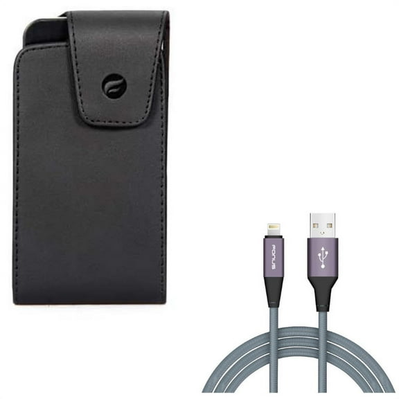 Case Belt Clip w 10ft USB Cable for iPhone XS/X - Leather Swivel Holster Vertical Cover, Charger Cord Power Wire Braided Long for iPhone XS/X
