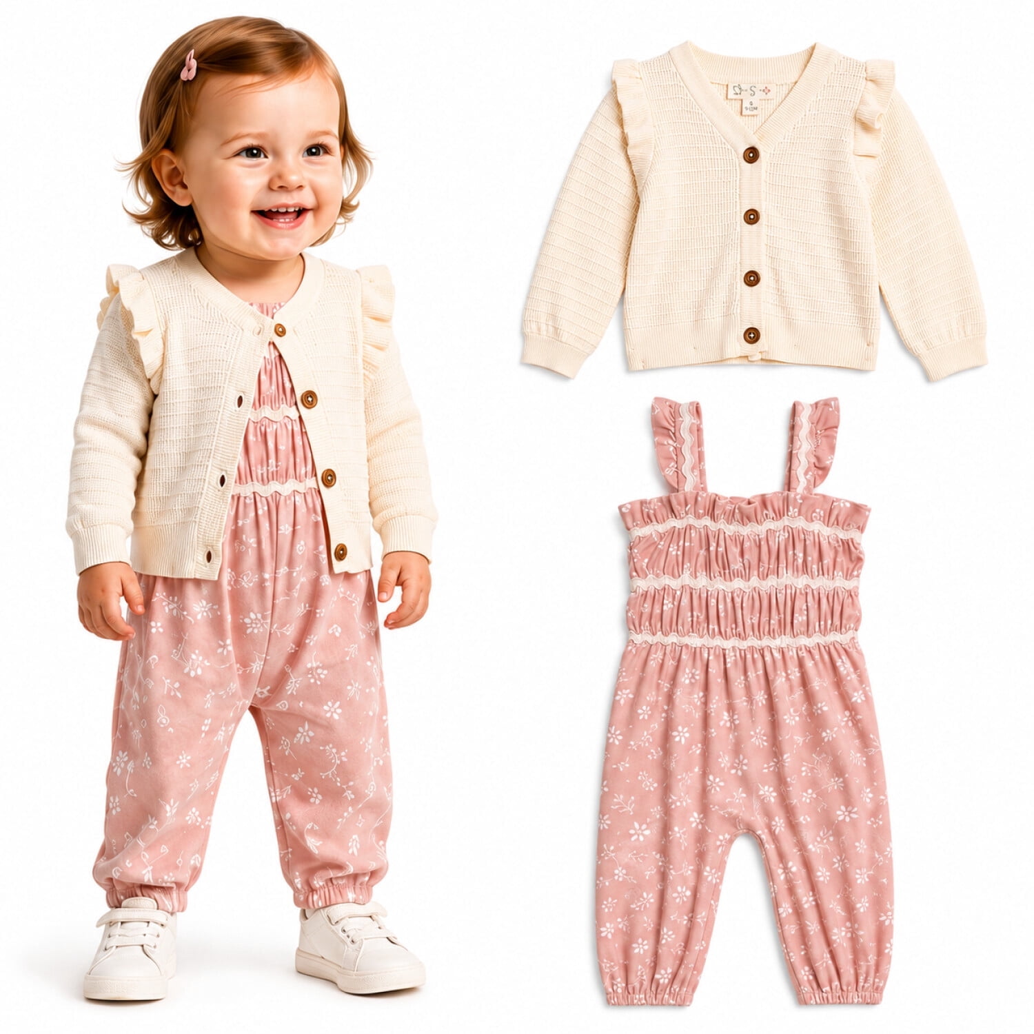 Jessica Simpson Baby Girls Clothing Set Cute Cardigan Sweater & Romper Jumpsuit Infant Outfit 2 Piece