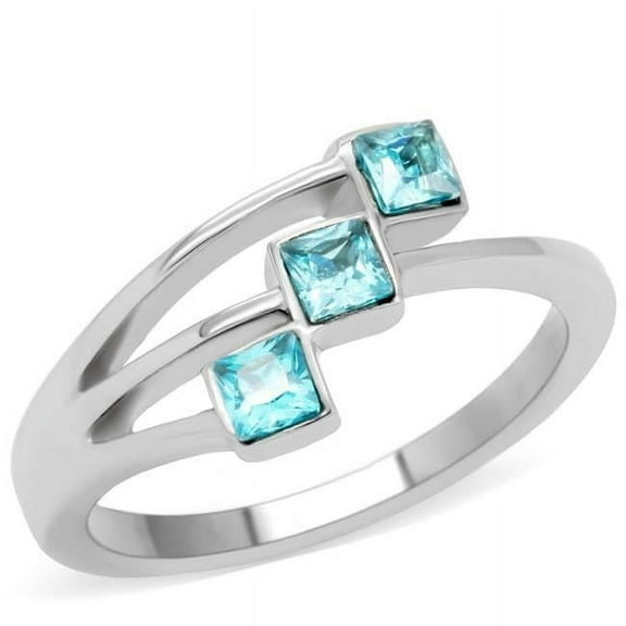 Alamode TK180-9 Women High Polished Stainless Steel Ring with Synthetic in Sea Blue - Size 9