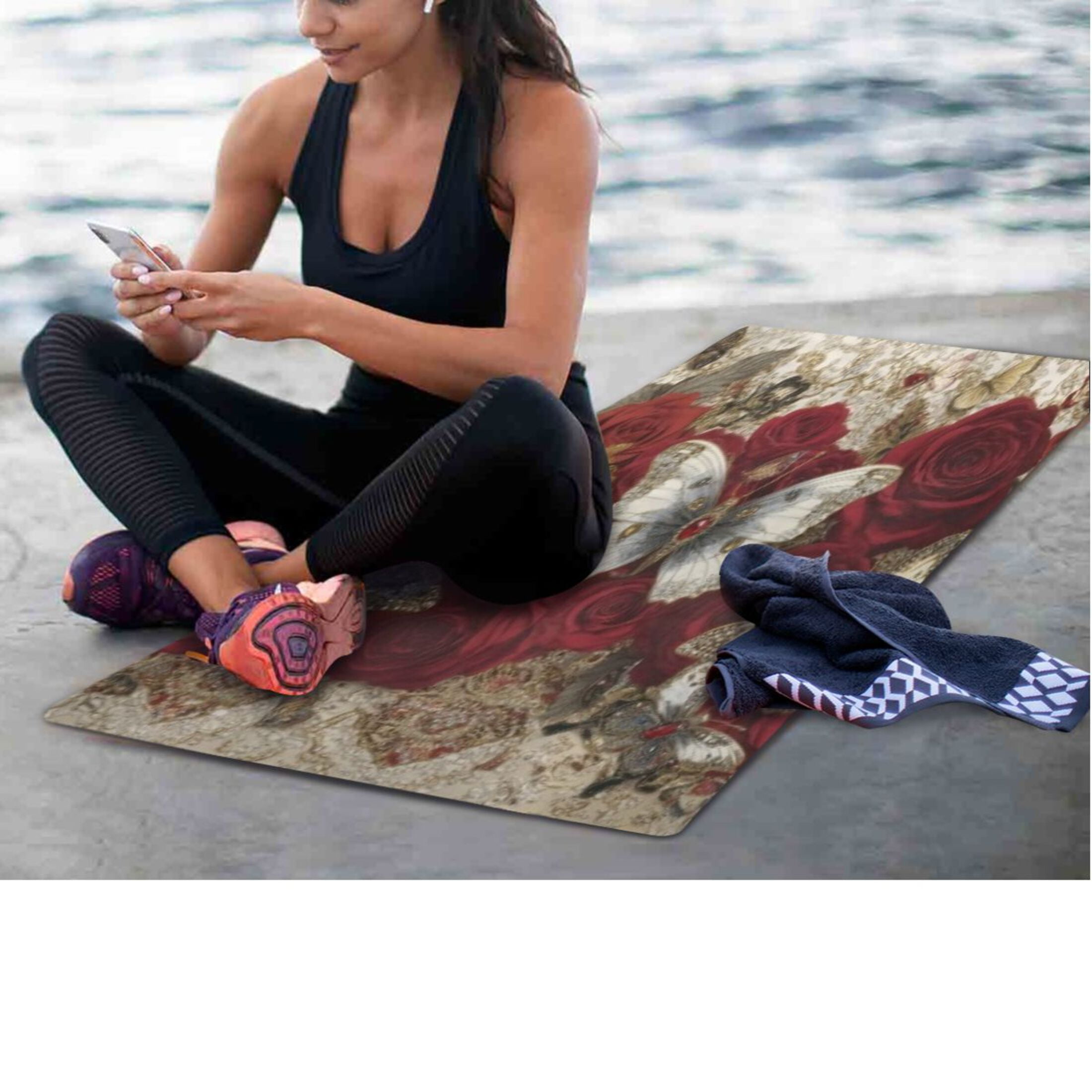 BZSMCE Yoga Mat Women Fitness Mat Ivory Butterfly Pattern