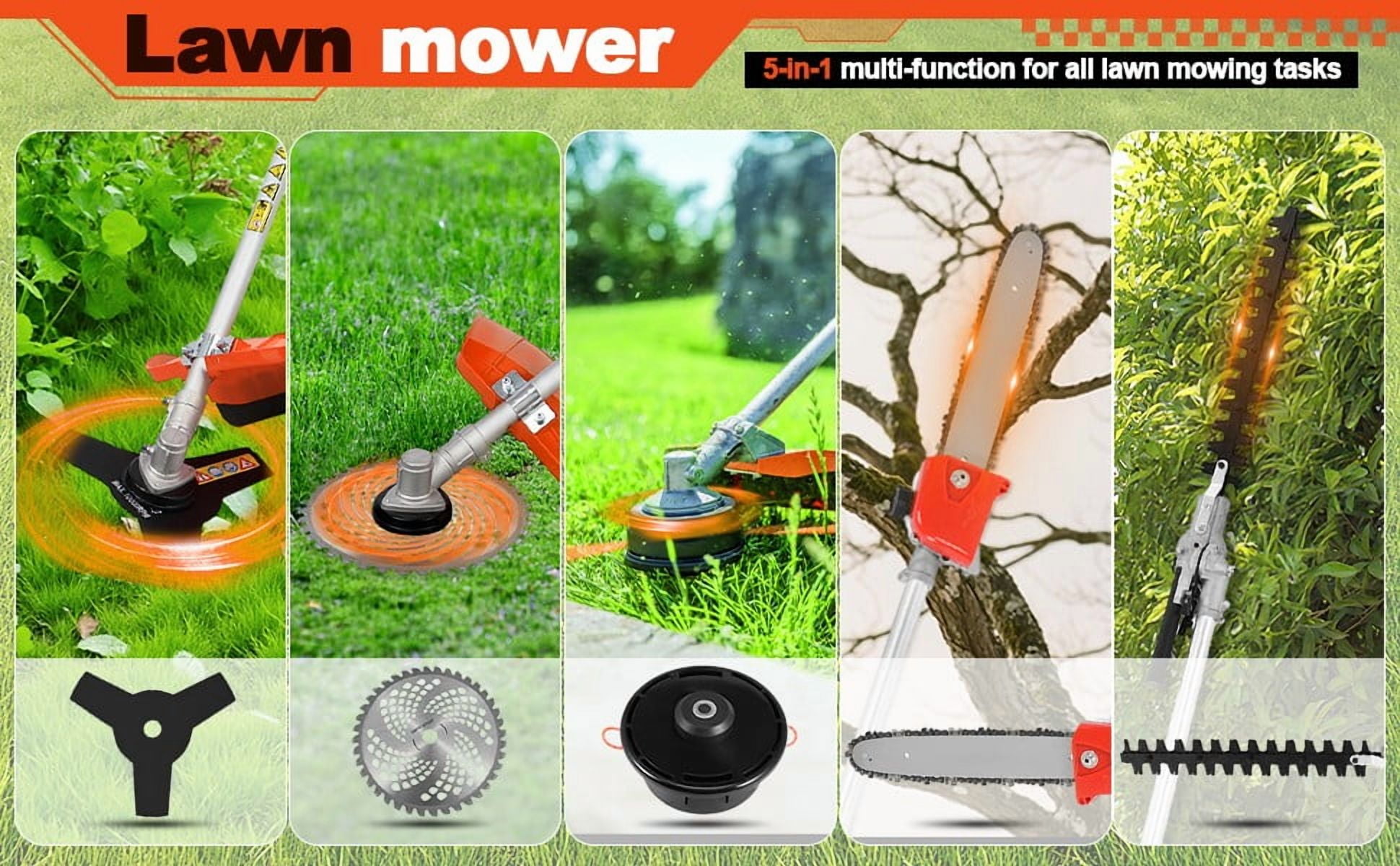 5 in 1 Gas Weed Eater, 52CC 2-Stroke Weed Eater Gas Powered, Petrol Hedge Trimmer with Attachments, Brush Cutter Gas Weed Wacker for Weed Grass and Bush