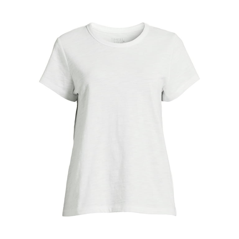 Time and Tru Women's Slub Jersey Crewneck Tee with Short Time and Tru Women's Slub Jersey Crewneck Tee with Short