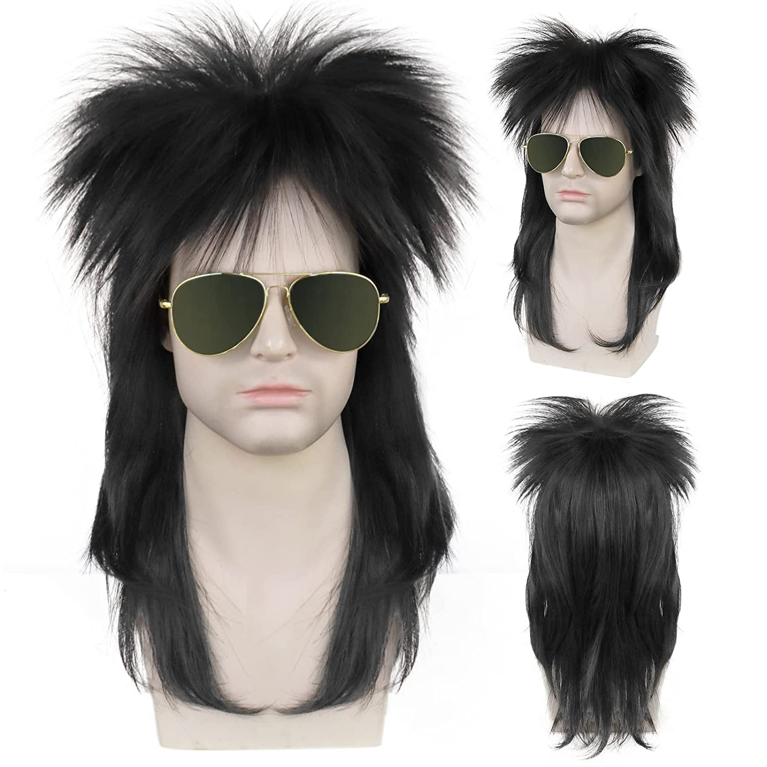 Red Mohawk Punk Rock Wig Rocker 70s 80s Black Rockstar Halloween Costume Hair OS 