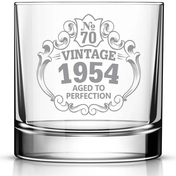 70th Birthday Engraved Whiskey Glass, Custom Engraved Rocks Glass, Vintage 1954 Aged to Perfection 11oz Old Fashioned Cocktail Glass