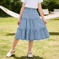 thumbnail image 5 of HBYJLZYG Girls' Tiered Midi Skirt, Elastic Waist A-Line with Ruffle Layers, Casual School and Everyday Wear, Solid Color Versatile Skirt for Kids Spring Fall Outfits, 5 of 8