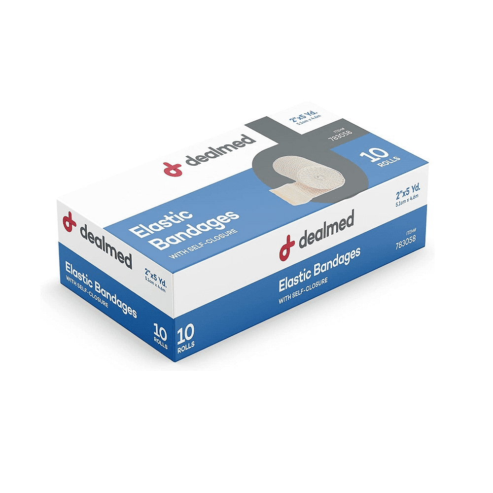 Dealmed Elastic Bandage Wrap 2" with Self Closure, Stretched Compression (50 Rolls/Case)