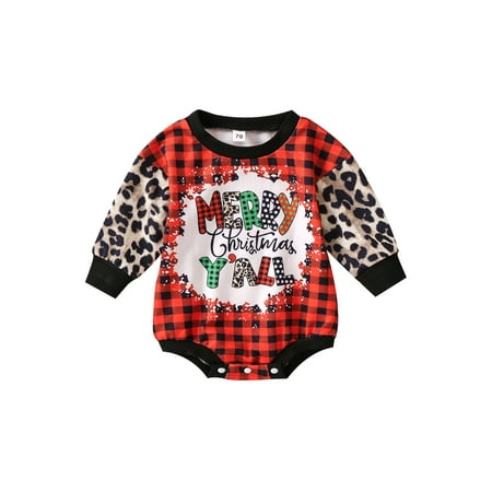 

Canrulo Christmas Newborn Baby Girl Christmas Romper Bodysuit Leoaprd Letter Long Sleeve Pullover Tops Clothes Red Leopard 12-18 Months