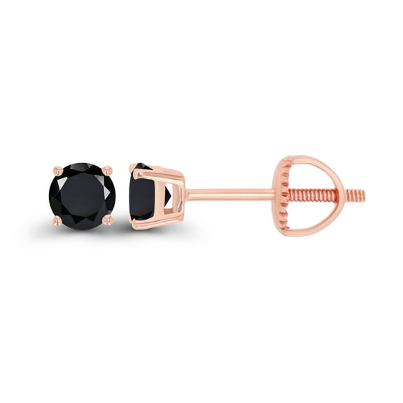 Decadence 14K Rose Gold Plated Sterling Silver 4mm Round Natural Black Onyx Birthstone Screwback Stud Earrings