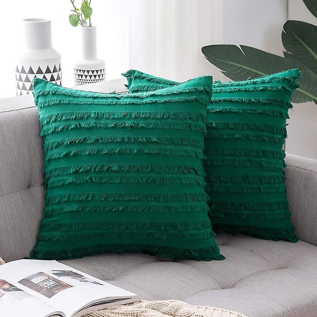 Wekity Juego de 2 fundas de almohada decorativas bohemias de lino con estampado de jacquard a rayas, fundas de cojín para sofá, sala de estar, dormitorio, 20.0 x 20.0 in, color v