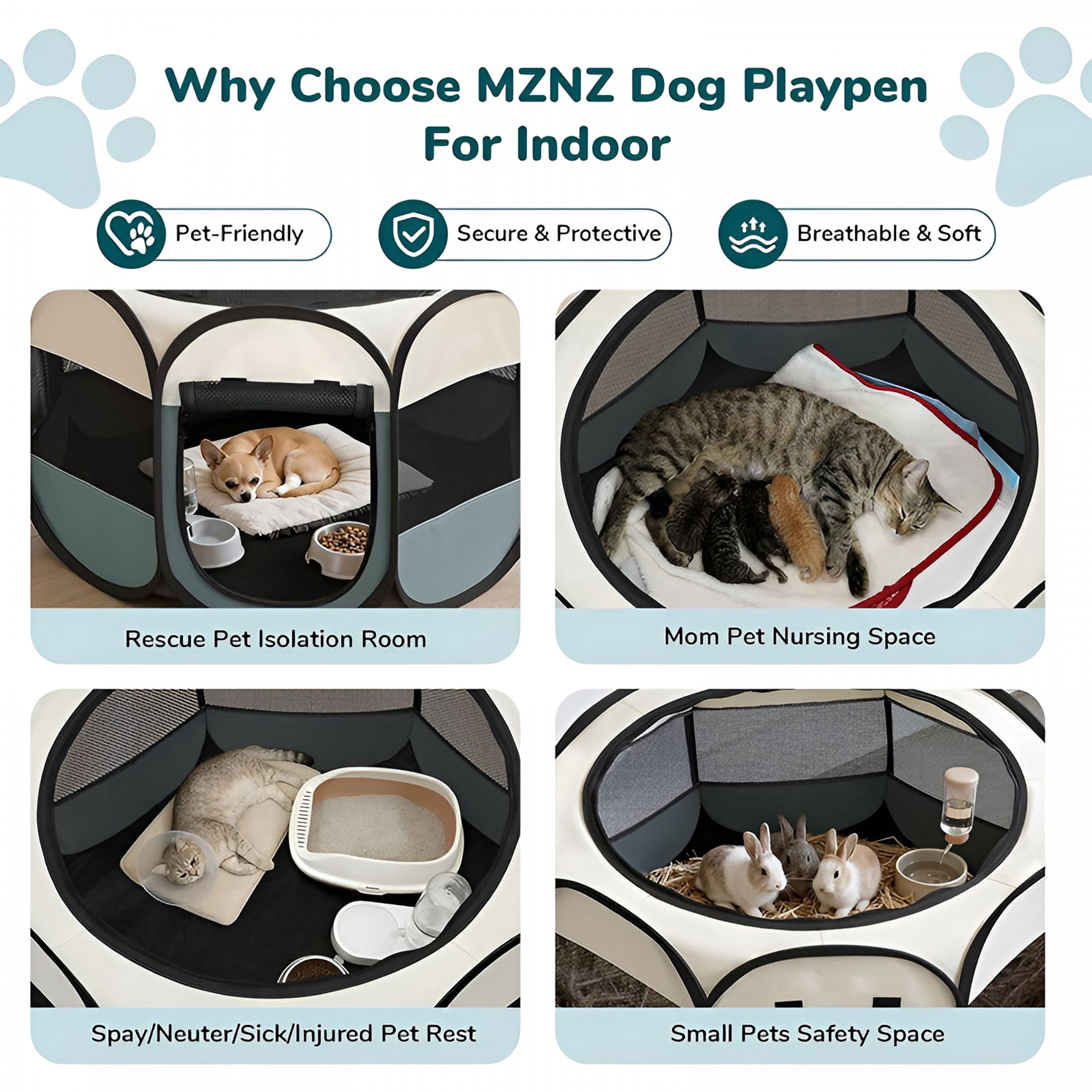 XIBUFE Dog Cat Playpen,Portable Puppy Pet Crate Indoor for Small Dogs Cats Rabbits,Foldable Dog Cage Enclosure for Outdoor,Pop Up Dogs Tent Kennel with Carrying Case,Grey