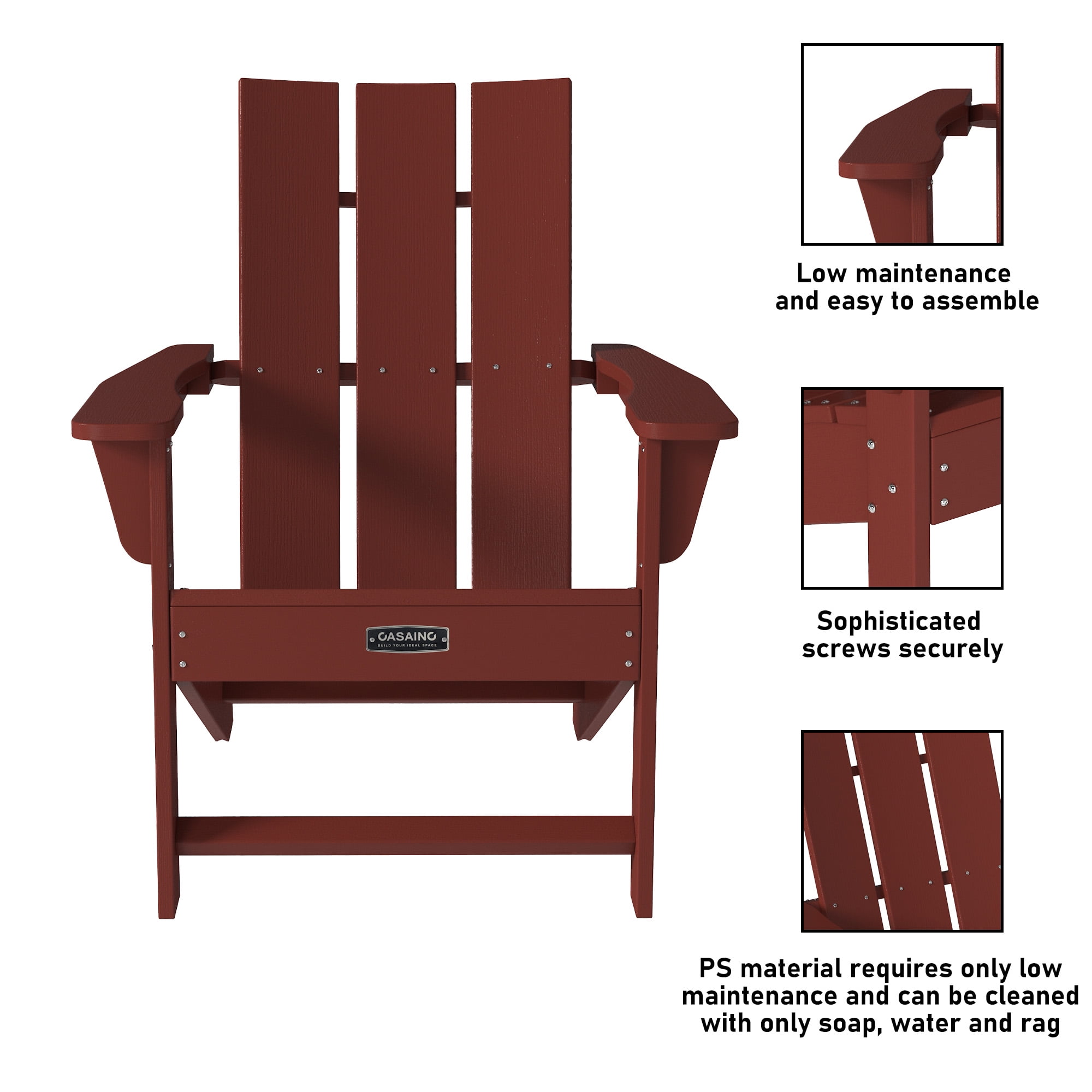 CASAINC Modern Red 3-Pack 4.7 inch W Arm Outdoor Patio Folding Wood Adirondack Chair