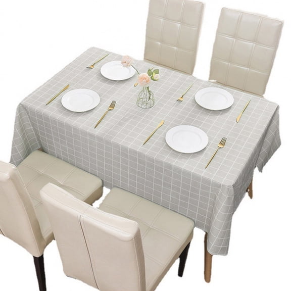Stylish Grey Checkered Plastic Table Cloth, Durable Protection Vinyl Tablecloth Quick Easy Cleaning For Most Rectangular Tables