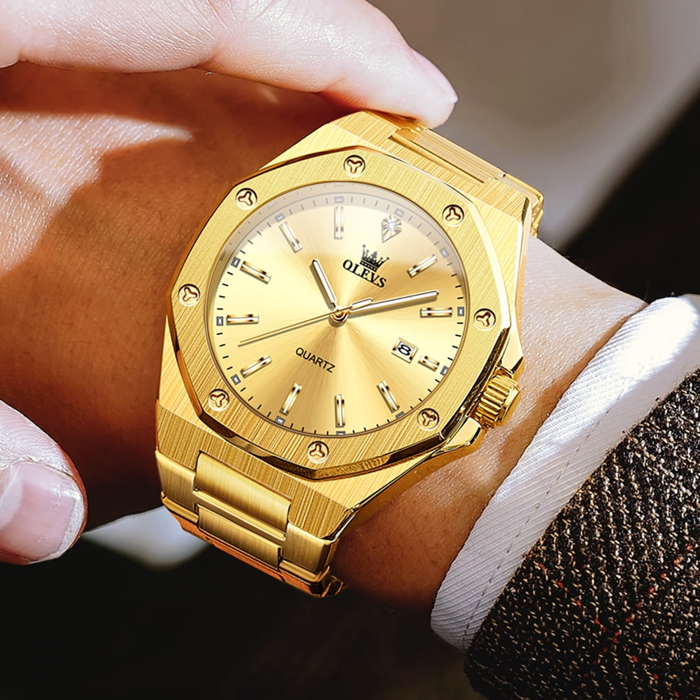 OLEVS Watch for Men Business Dress Diamond Analog Quartz Date Luxury Classic Casual Stainless Steel Waterproof Luminous Gold Mens Wrist Watches Reloj para Hombre