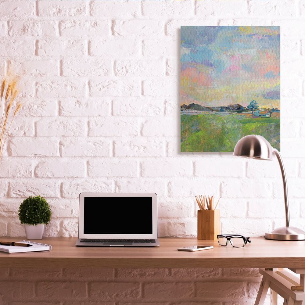 Stupell Industries Spring Meadow Sky with Field House Pastel Painting Canvas Wall Art Design by Jeanette Vertentes, 30" x 40"