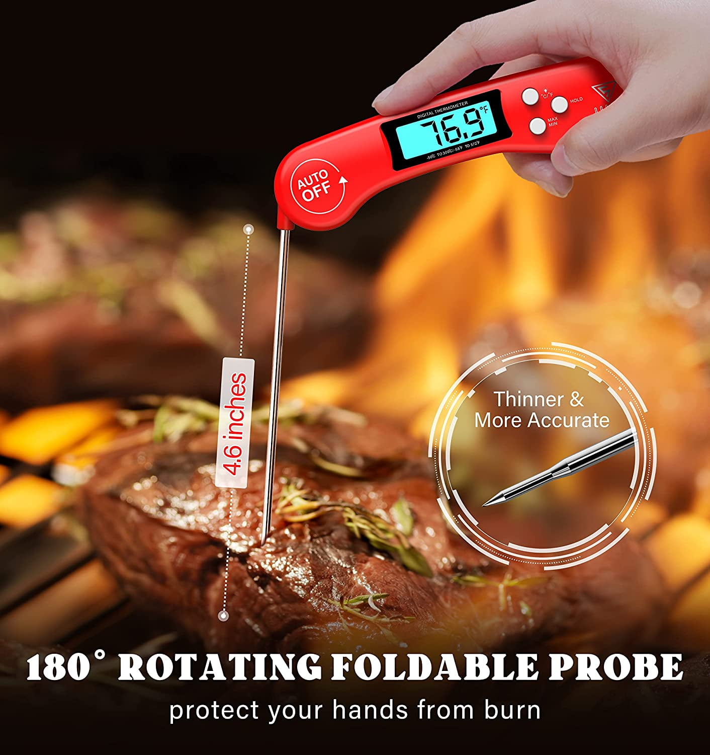  DOQAUS Digital Meat Thermometer, Instant Read Food Thermometer,  Kitchen Thermometer with Ambidextrous Display, Backlight, Foldable & Long  Probe for Turkey Grill BBQ Candy: Home & Kitchen