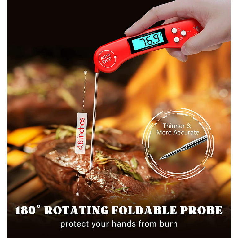 YIOU Wireless Meat Thermometer for Cooking, Digital Meat Thermometer with 4  Probes, 500FT Ultra Accurate & Fast Food Thermometer for Oven, Smoker, Red