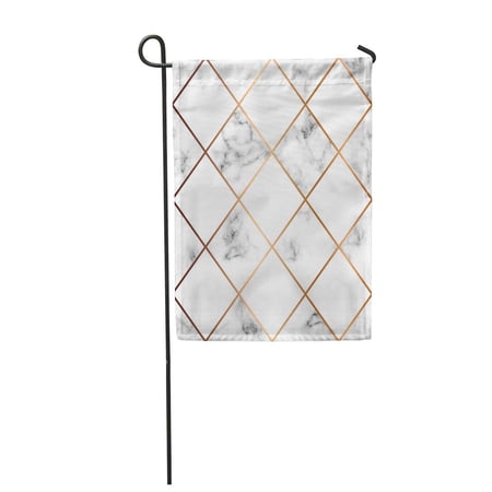 SIDONKU Marble White Squares and Golden Geometric Lines Black Marbling Modern Garden Flag Decorative Flag House Banner 28x40 inch