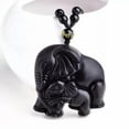 thumbnail image 2 of GKNET Crystal Natural Black Obsidian Elephant Necklace Pendant Bead with Chain, 2 of 6