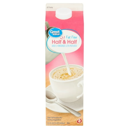 Great Value Fat Free Half and Half, 32 fl oz Carton, Refrigerated