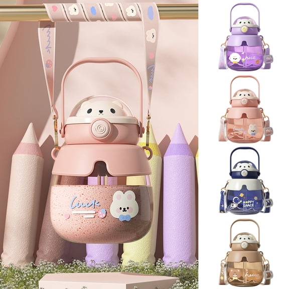 Yyuenw Water Bottle, Personalized Big Belly Cup Fashionable Cute Bear Water Cup Large Capacity Portable Plastic Mug Interesting Student Straw Cups