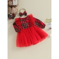 thumbnail image 3 of Wassery Kids Girls 2 Piece Christmas Outfits 6M 12M 18M 24M 3T 4T Toddler Baby Girls Plaid Print Long Sleeve Tulle Princess Dress Headband Little Girls Christmas Party Clothes, 3 of 8