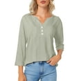 thumbnail image 6 of LOVZFMLL Women's Tops Solid Color Fashion Casual Essential Button Pullover, Going Out Tops V-Neck 3/4 Sleeve Relaxed Fit Blouse Fall Outfits for Women 2025, 6 of 9