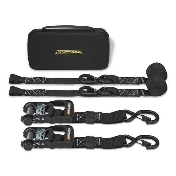 Ratchet Straps Heavy Duty Tie Downs, (2) 1.5"x 8' Heavy Duty Ratchet Strap with Integrated Soft Tie Hook, UTV Tie Down Straps, Motorcycle Tie Down Straps, Padded Handles & Coated Chromoly Hooks(Black)