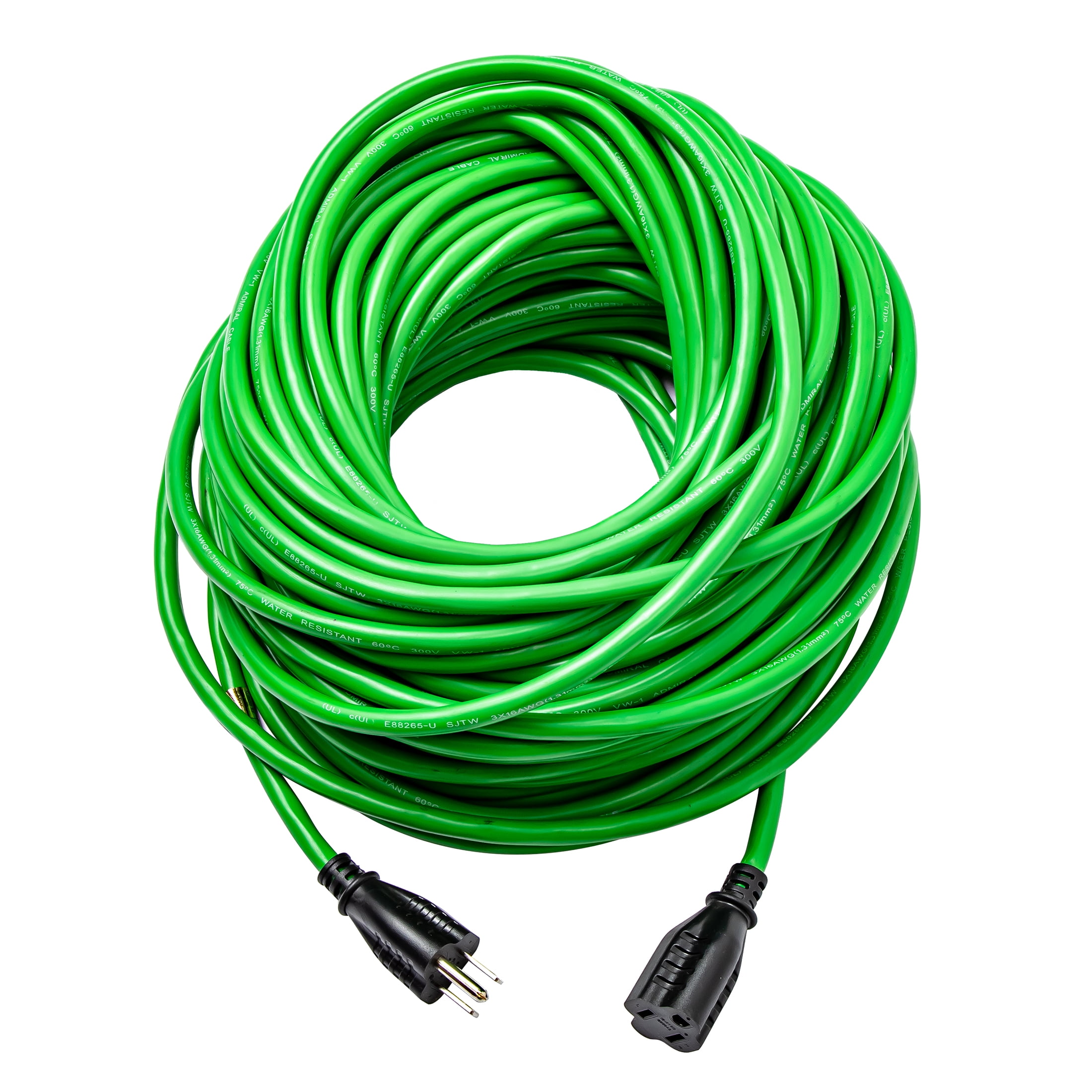Hyper Tough 16AWGX3C 100ft Indoor and Outdoor Light Duty High Visibility Green Vinyl Extension Cord