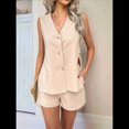 thumbnail image 4 of Conjuntos de 2 Piezas para Vacaciones de Verano para Mujer, para Playa, Viajes, Cruceros, Resorts, Camisetas Sin Mangas y Pantalones Cortos Casuales, Color Caqui M, 4 of 10