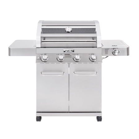 Monument Grills 4-Burner Propane Gas Grill with Stainless Steel Finish, Clear View Lid, LED Controls, Side Burner