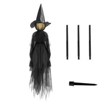 SDJMa Halloween Lighted Witches Decorations, 5ft Waterproof Life Size Witch Stake with LED Lights, Creepy Halloween Haunted House Decor for Outdoor Yard Lawn Garden