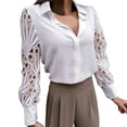 thumbnail image 3 of Women Lapel Top Blouse Long Sleeve V Neck Lace Splicing Shirt Shirt Solid Color Long Sleeve Soft Elegant Top White Blouse plus Size White Dress Shirt for Women, 3 of 8