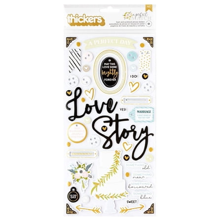 American Crafts A Perfect Match Thickers Stickers 91/Pkg-Phrase, Gold Foil