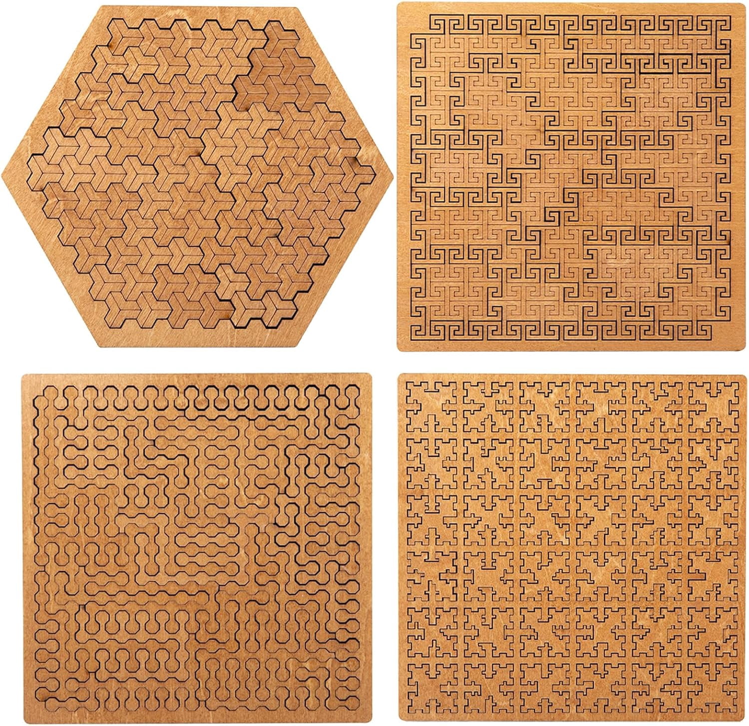 Puzzle Fractal En Bois - Casse-tête Géométrique 14,7 Cm - Défi Logique Sans Image - Pièces Irrégulières - Cadeau Adulte