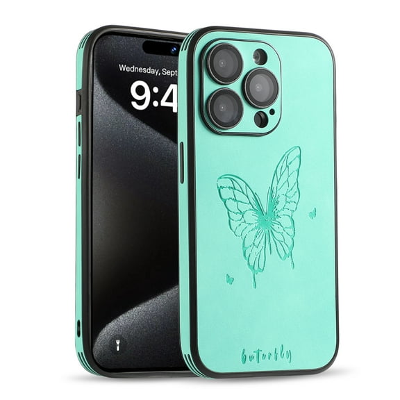 Decase for Apple iPhone 12 Phone Case,Ultra Thin Butterfly Embossed Pattern PU Leather Scratch-resistant Shockproof Protective Case Cover for iPhone 12,Mint