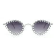 thumbnail image 2 of Large Rhinestone Rim Micro Small Hippie Cat Eye Metal Sunglasses Silver - Smoke, 2 of 4