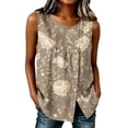 thumbnail image 2 of Qulqfy Womens Tank Tops Crew Neck Casual Dressy Loose Fit Sleeveless Pleated Button Down Hem Slit Multicolor Summer Tops L, 2 of 5