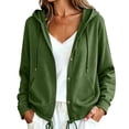 thumbnail image 2 of Women Button Hooded Sweatshirt Jacket Soft Lightweight Hoodies Cardigan with Drawstring Hem Side Pockets Loose Fitting Casual Daily Outwear Green Sweatshirts for Women Hoodies L, 2 of 7