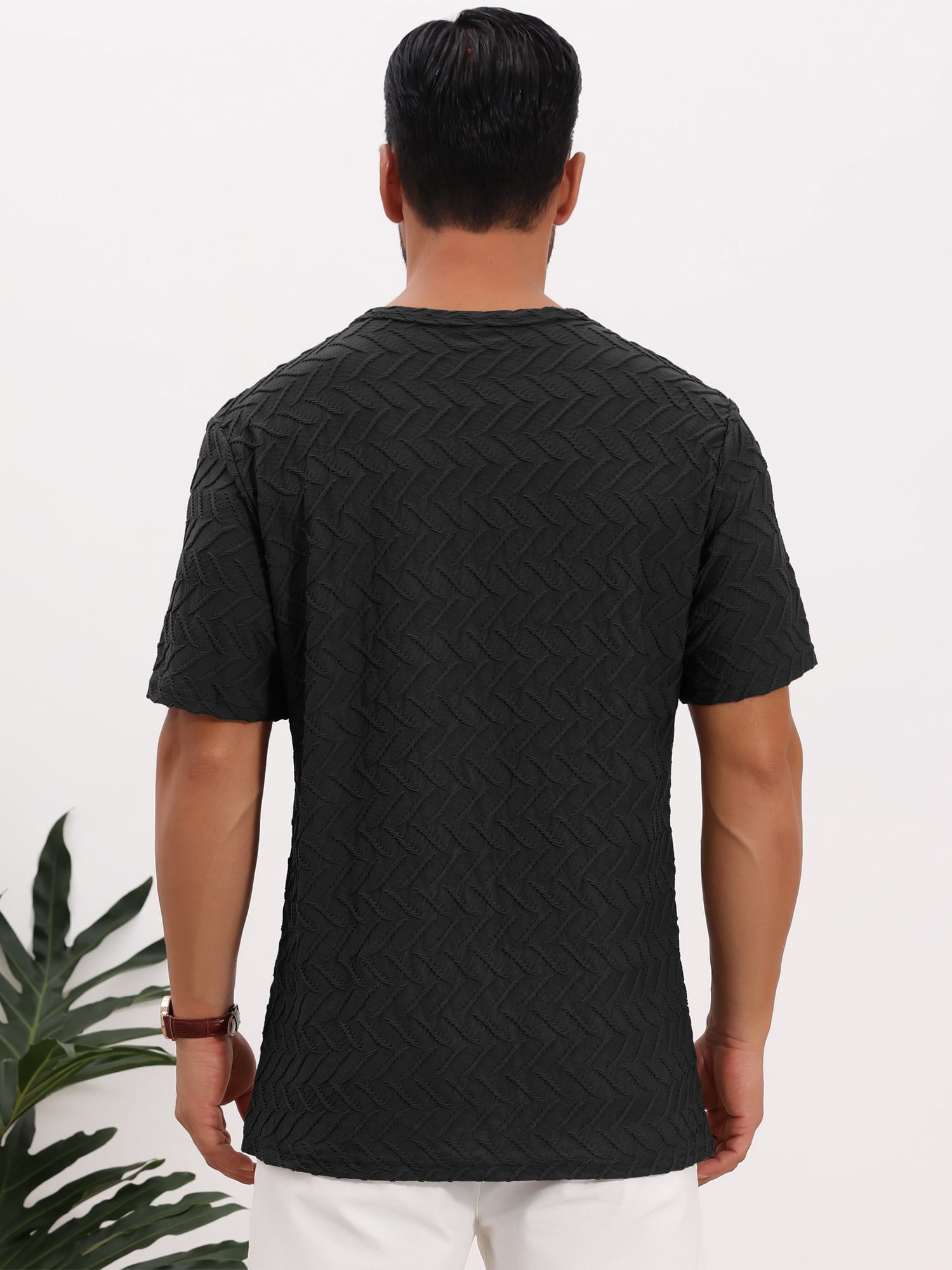 DARING DIVA Men's Knitted T-Shirts Short Sleeve Crew Neck Jacquard T-Shirt S Black