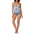 thumbnail image 3 of STUDIO ANN COLE Women's Blue Tropical Print Stretch Tie Lined Deep V Neck Smocked Tankini Swimsuit Top XS, 3 of 3