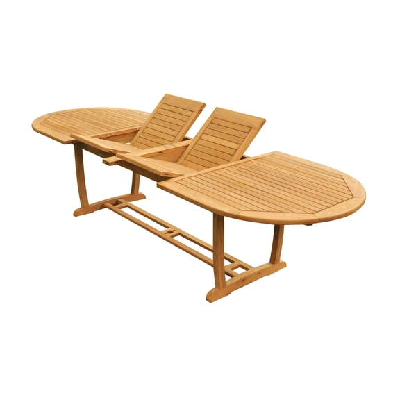 Extra Large double extension 117" Mas Oval Dining Table with Trestle Legs Outdoor Patio Grade-A Teak Wood WholesaleTeak #WMDT118OM
