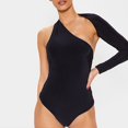 thumbnail image 2 of Aayomet Jumpsuits For Women Dressy Women Solid Color Backless Halter Neck Asymmetric Unilateral Long Sleeve Bodysuit,Black S, 2 of 5