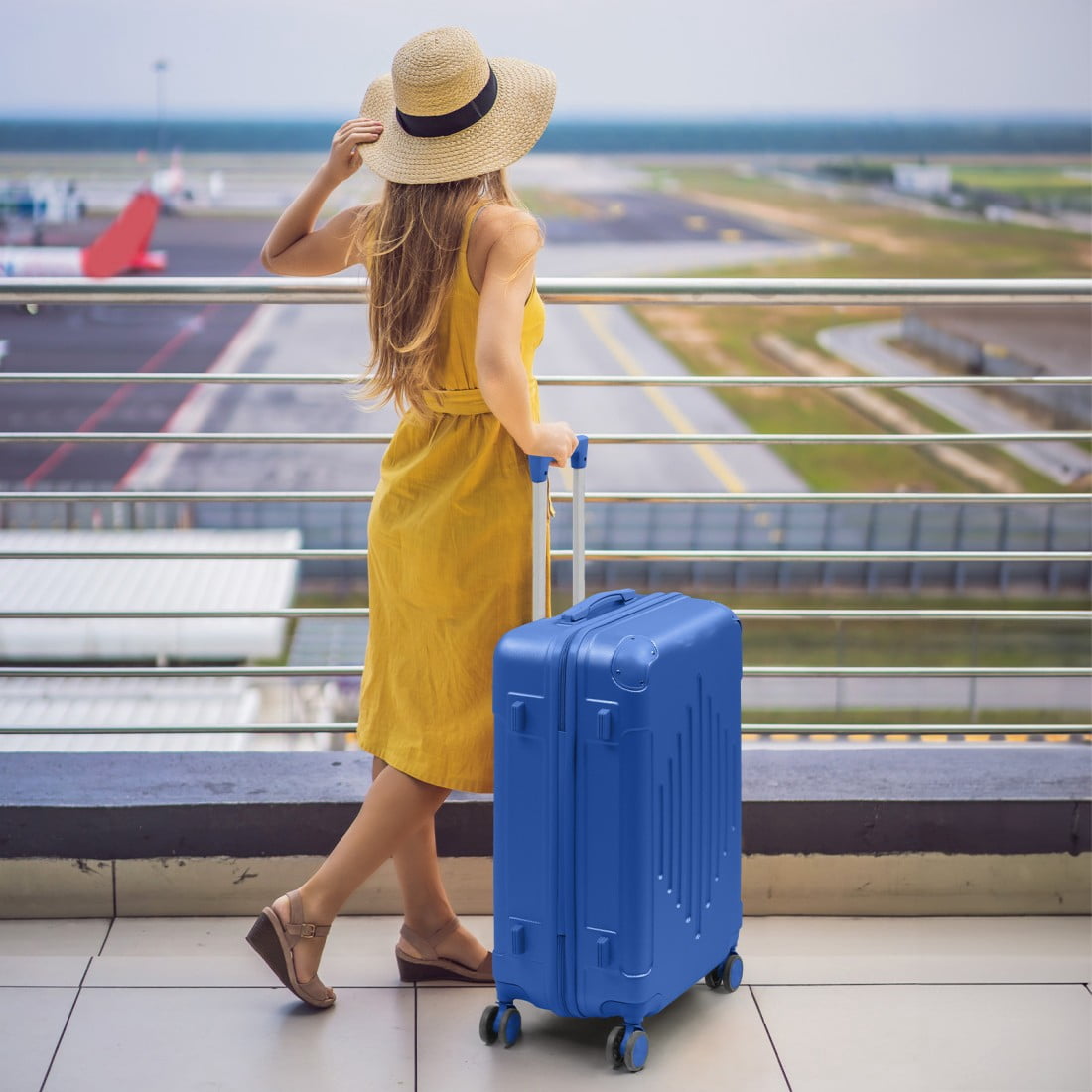 IVV 24 Inch Hardside Luggage in Deep Blue, Medium Checked Spinner Suitcase with Telescopic Handle and TSA Lock, for Weekly Trip