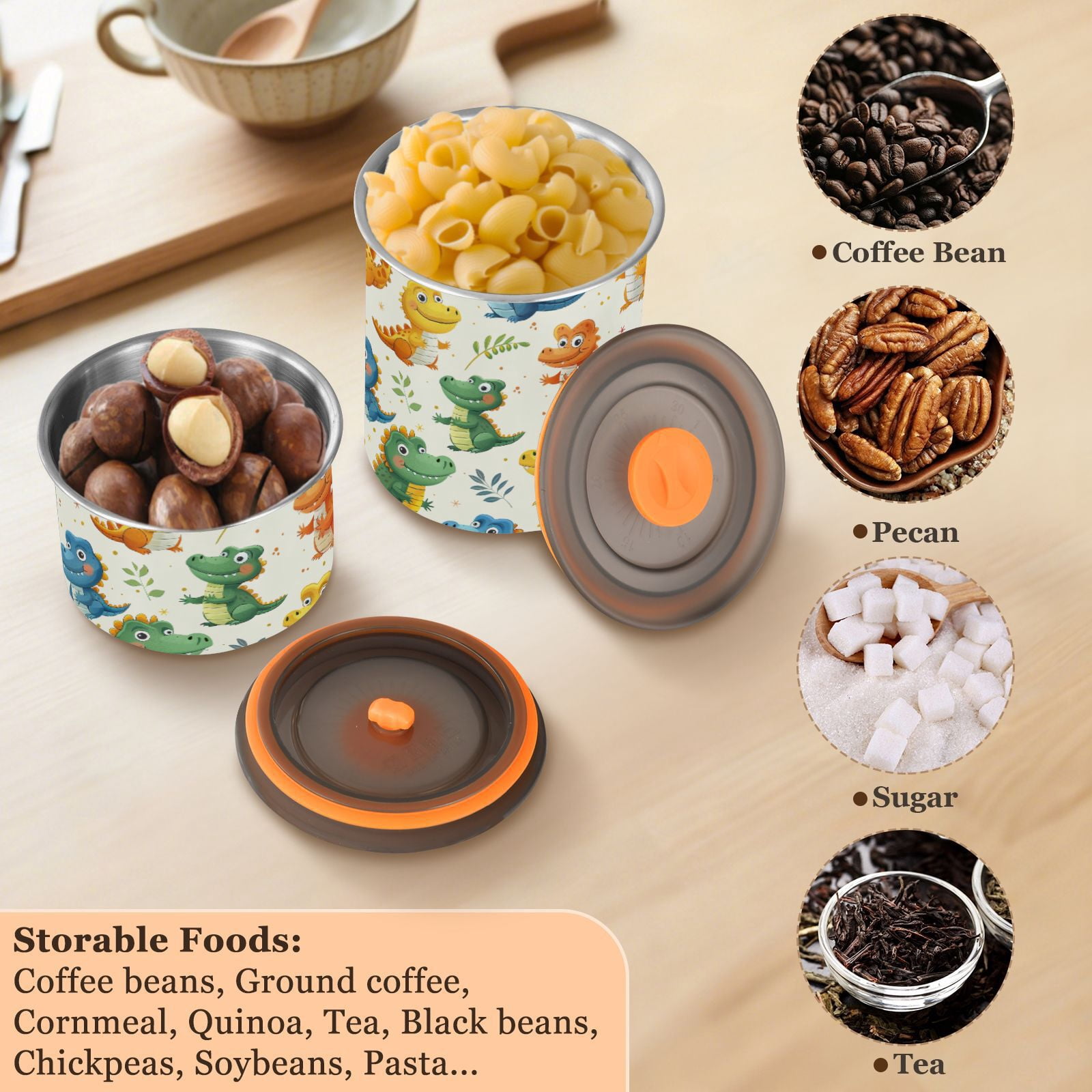 Cute Crocodile Cartoon Airtight Coffee Bean Canister 30oz Food Storage Containers with Lids For Gournd, Tea, Sugar, Flour, Rice, Cereal, Candy Cookie Jar