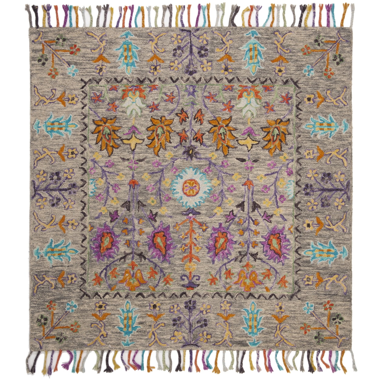 SAFAVIEH Blossom Hamilton Floral Wool Area Rug, Grey/Multi, 8' x 8' Square