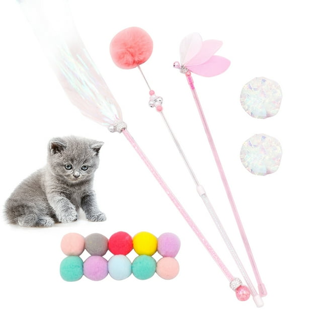 15PCS Cat Wand Set Interactive Kitten Teaser Soft Cat Ball Crinkle Ball for Cats